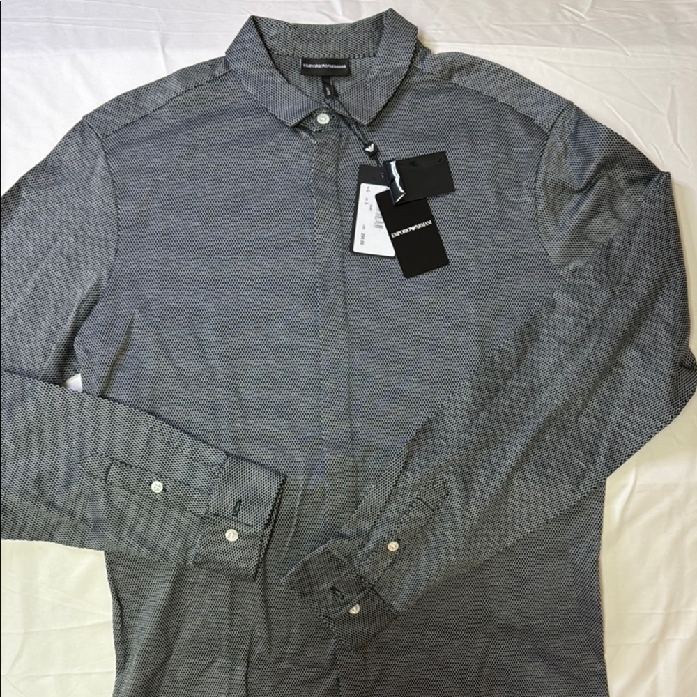 NWT Emporio‎ Armani Gray Casual Button Down Shirt with Long Sleeves SLIM FIT L.